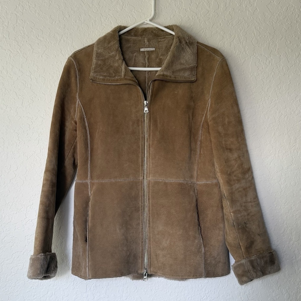 VTG Y2K Guess Suede Leather Jacket Medium Tan Patchwork Festival Boho Western
